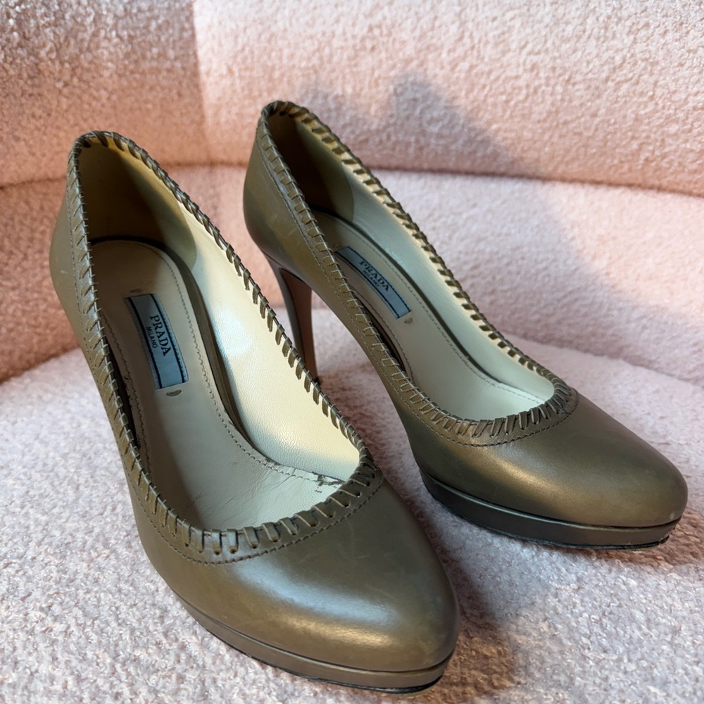 Prada Women's Khaki Leather Heels
